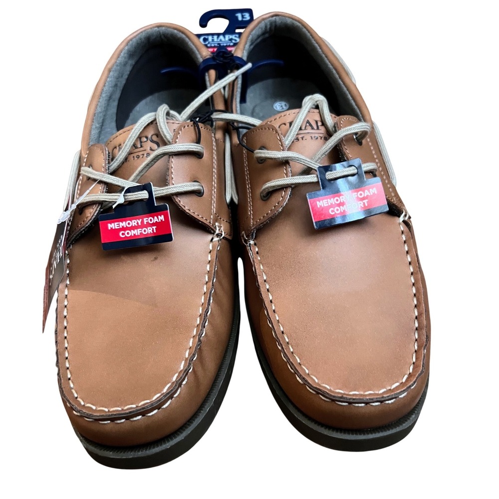 Chaps Benny Mens Boat Shoes Tan Brown Memory Foam Loafers Size 13‎ NEW